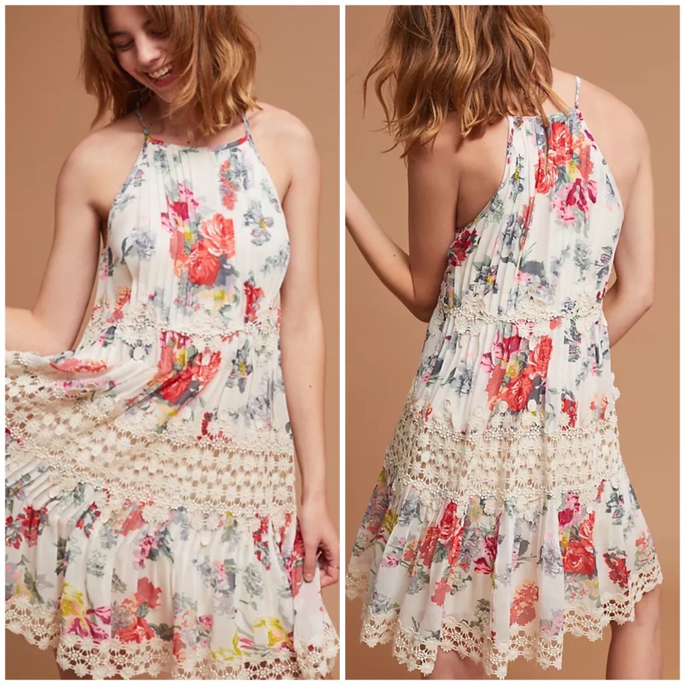 Anthropologie RANNA GILL Kalila Floral Halter Dress
